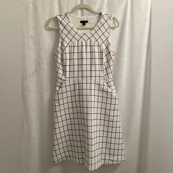 J. Crew Dresses Jcrew Aline Windowpane Tweed Dress White And Navy Blue Size Pockets Lined Poshmark